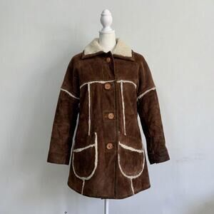 Shearling Style, High Neck Collar, Brown Suede Jacket, Fur Trim, Archive Fashion